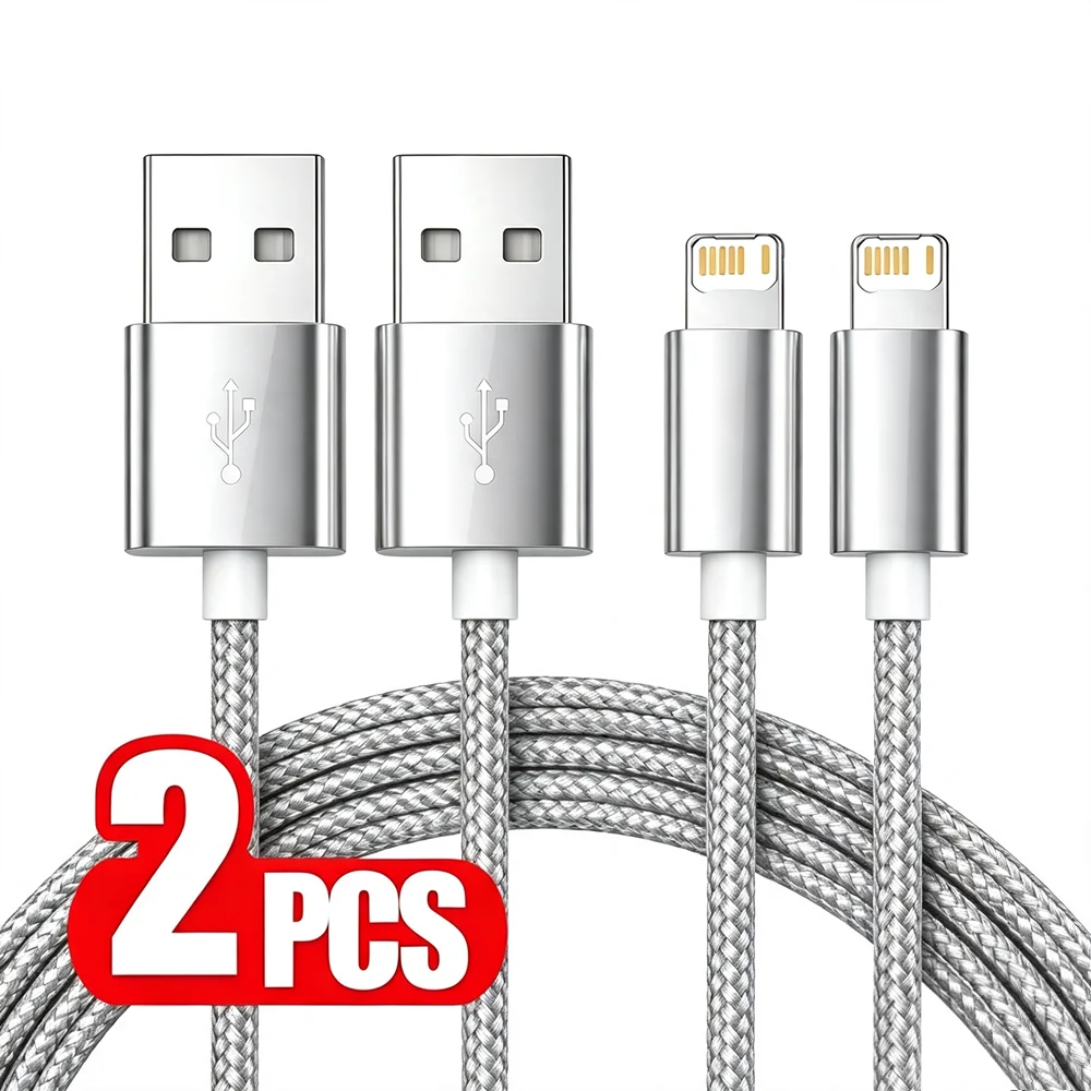 2PCS 20W USB Alloy Braided Fast Charge Cable For iPhone 11 12 13 14 Pro Max X XR XS Max 14 Plus Quick Charging USB-A Data Cables