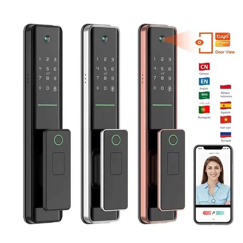 Tuya App Remote Control WiFi Smart Door Lock with Camera NFC Automatic Electronic Mortise Lock 6068 Code Entry