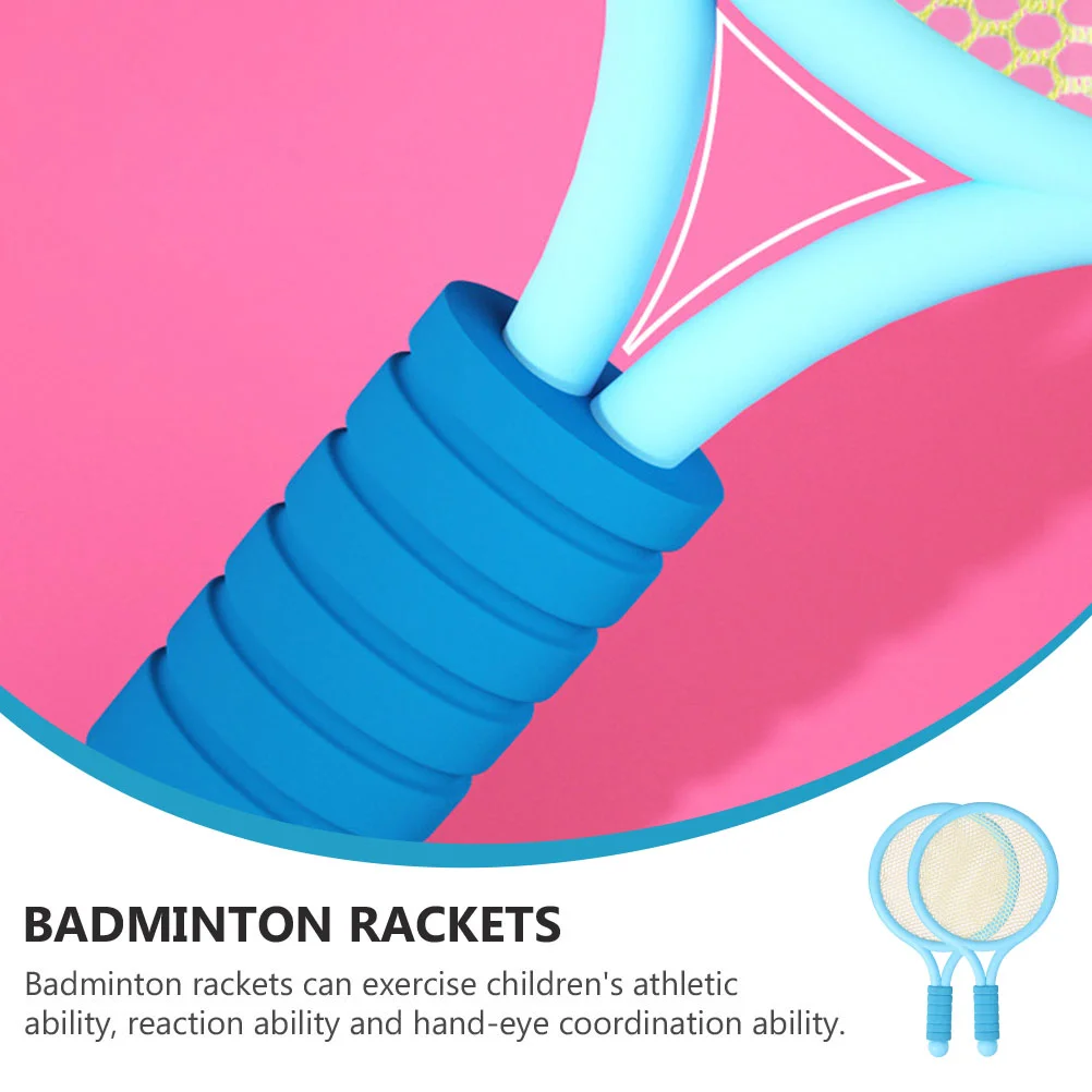 2pcs Badminton Racket Set for Kids Lightweight Plastic Toy Sports Equipment AntiSkid Handle Gift Promotes Coordination