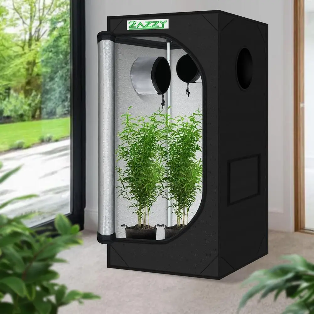 Tienda de cultivo hidropónico interior Mylar 24x24x48 600D con ventana, bolsa de herramientas y bandeja de suelo extraíble