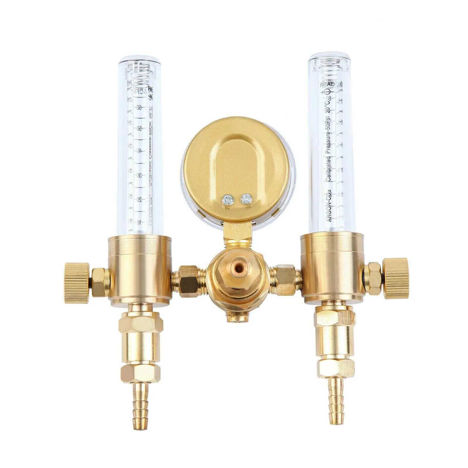 Adjustable Flow Meter Gas Regulator Brass Dual Outlet for Argon Helium Nitrogen MIG TIG Welding CGA580