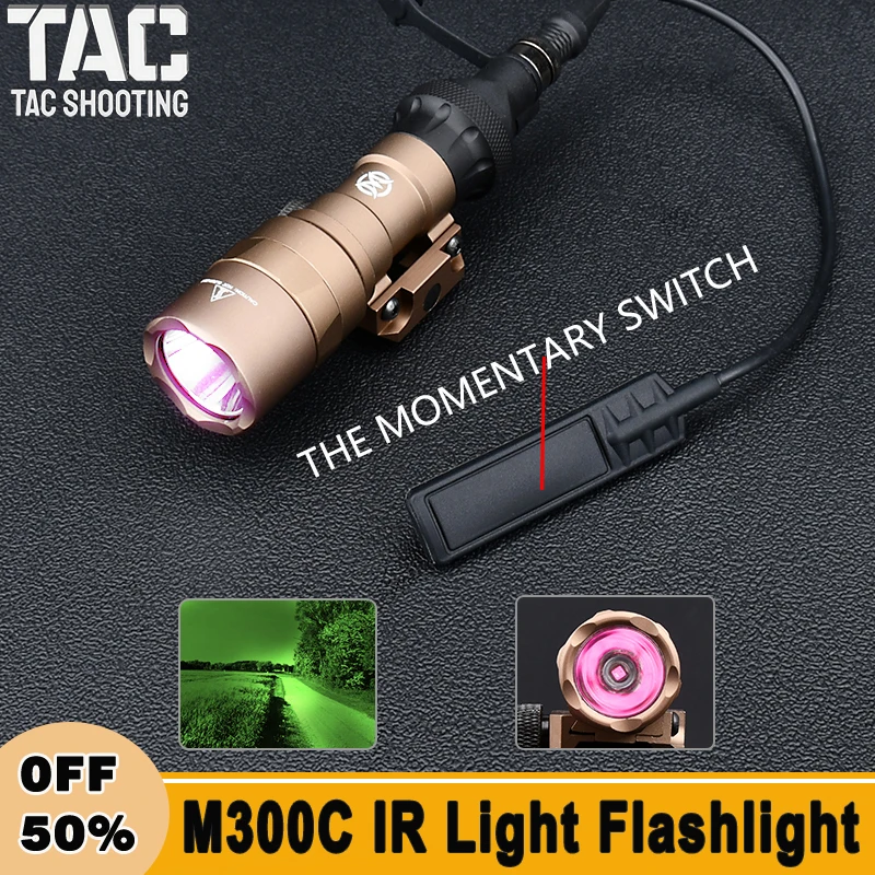 

WADSN M300 M300C Tactical IR LED Lighting Flashlight Fit 20mm Rail Airsoft Hunt Scout Instantaneous Pressure Switch Accessories