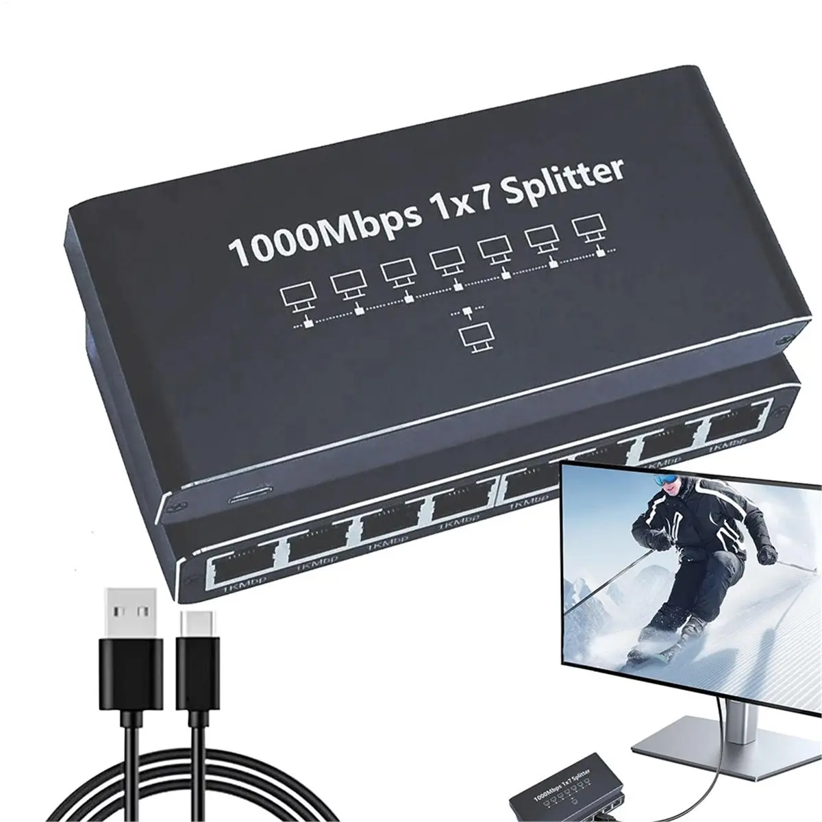 

Гигабитный разветвитель Rj45, Ethernet-удлинитель, сетевой разъем 1000 Мбит/с для ПК, ноутбука, маршрутизатора, от 1 до 7