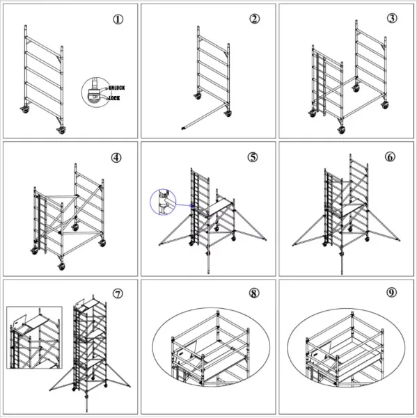Escadas de torre de andaime móvel de 6M 12M Andaime de alumínio Andamio de alumínio para construção