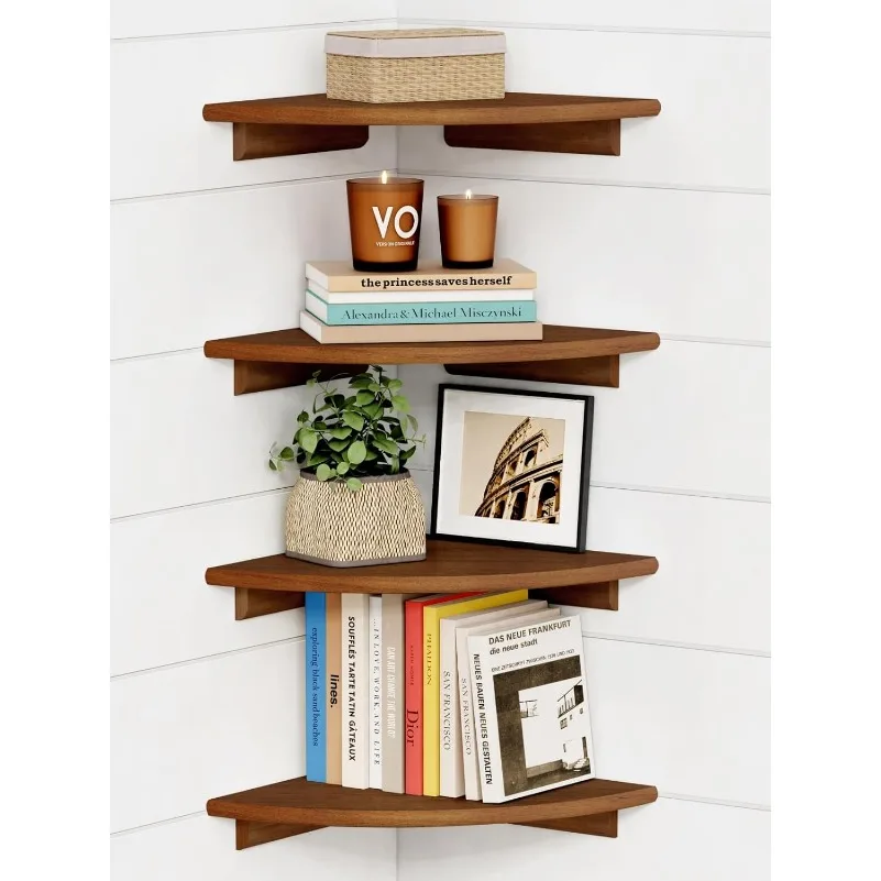 

Corner Bookshelf Wall Mounted Set of 4, Wooden Floating Book Shelves for Nursery, Large Wall Shelving Unit for Living Room