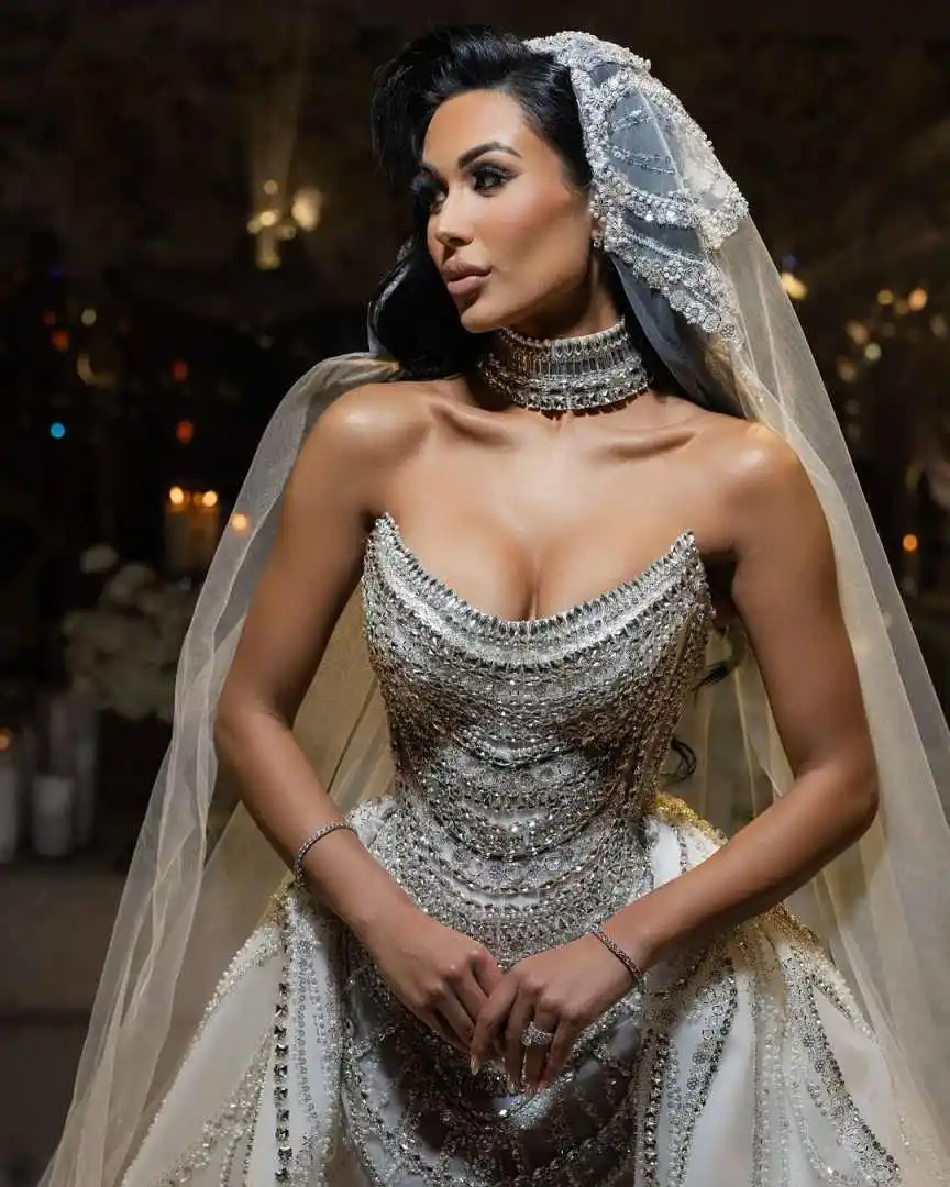 فساتين زفاف رائعة حورية البحر بدون حمالات كريستال مطرز بالخرز فساتين زفاف مصنوعة حسب الطلب فساتين حفلات بدون ظهر Vestido de novia