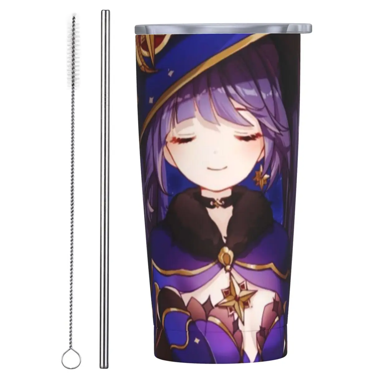 

Stainless Steel Tumbler Mona Genshin Car Mugs With Straws Japanese Anime Driving Cold and Hot Water Bottle Large Thermal Cups