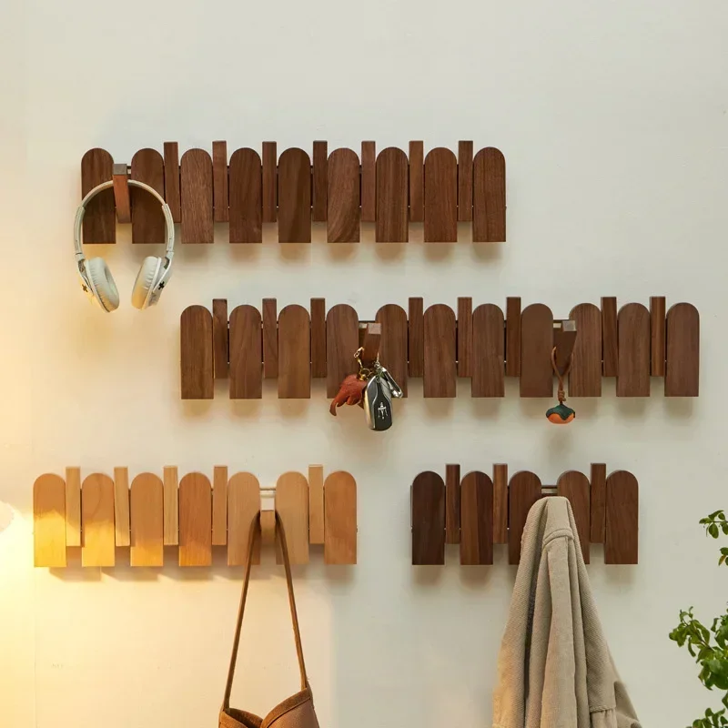 Perchero de madera de nogal montado en la pared con gancho oculto, percha decorativa para ropa, sombrero, llave, armario, sala de estar, pasillo,