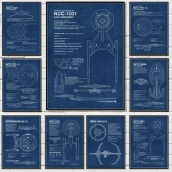 Modern Star Trek Blueprints Posters Canvas Prints Painting Vintage Wall Art Pictures for Living Room Home Decoration Cuadros