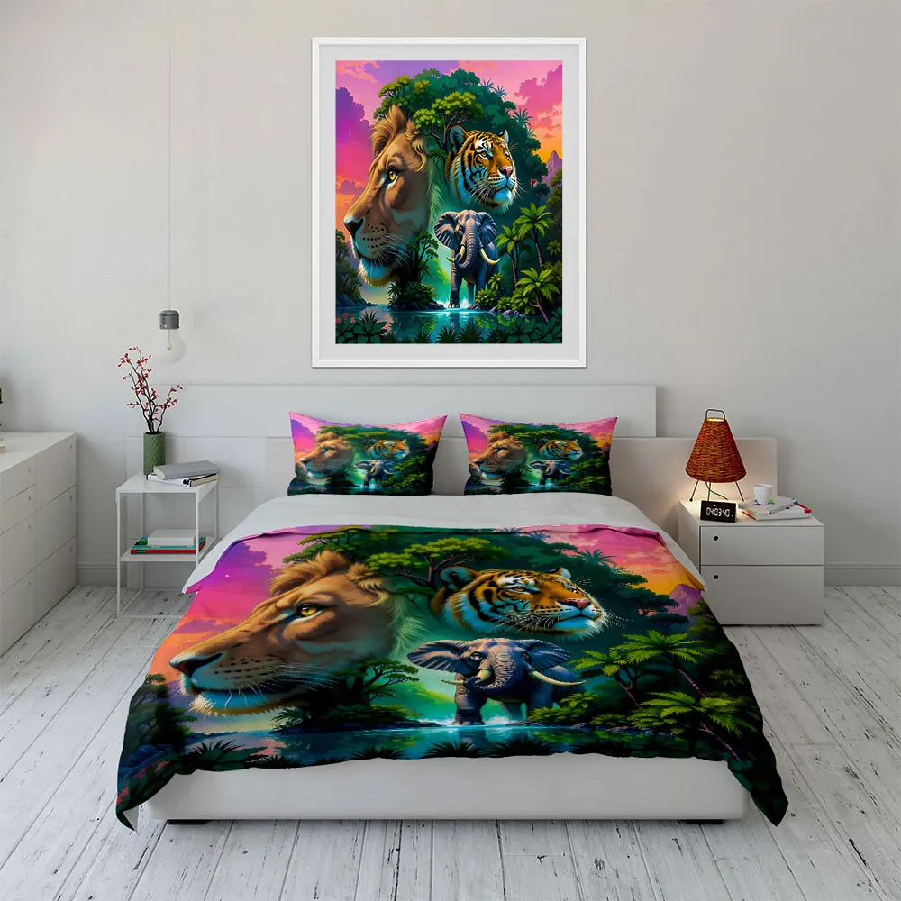 Dreamy Fusion of Animals and Nature Duvet Cover Set with 3D Printing Design Soft Polyester Bedding Set All-Season Comfort