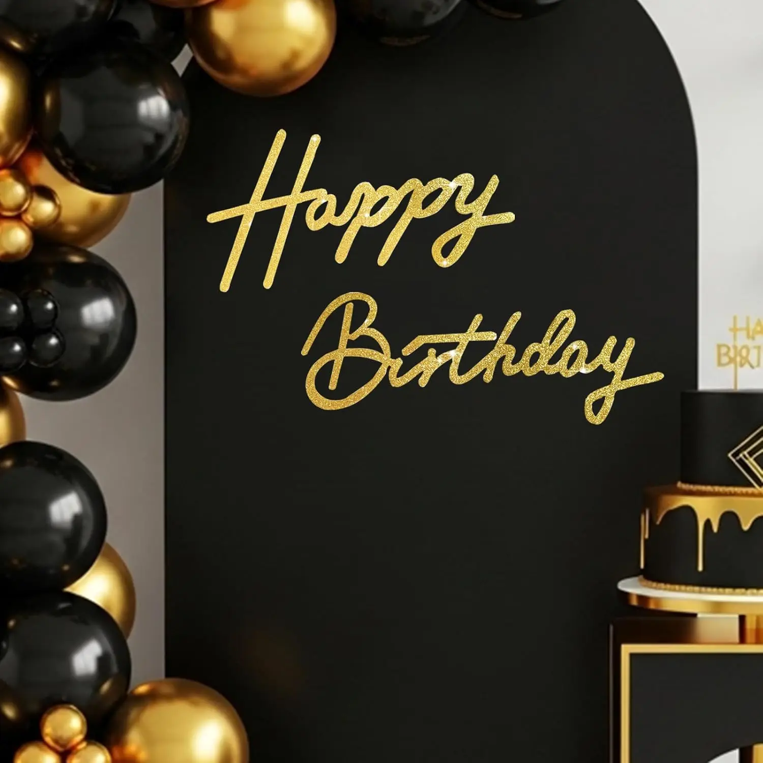 

Glitter Gold Felt Happy Birthday Banner Backdrop Sign with Dot Glue for Party Decor
