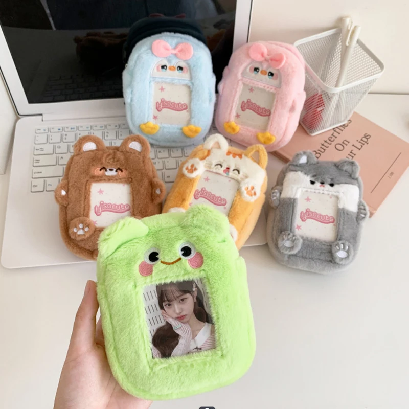 1Pc Cute Cartoon Plush Coin Wallet Card Case Keychain Card Holder Kawaii Photo Card Display Sleeves Bag Pendant Gifts