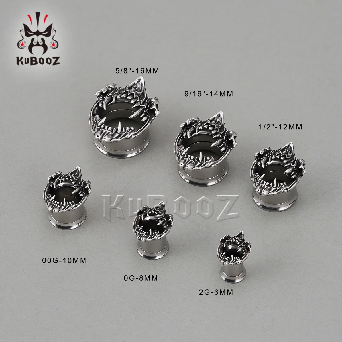 KUBOOZ الشرير مبالغ فيها الأنياب الأذن نفق المقابس الفولاذ المقاوم للصدأ الأذن مقاييس المتوسع مجوهرات للجسم للرجال والنساء 1 زوج