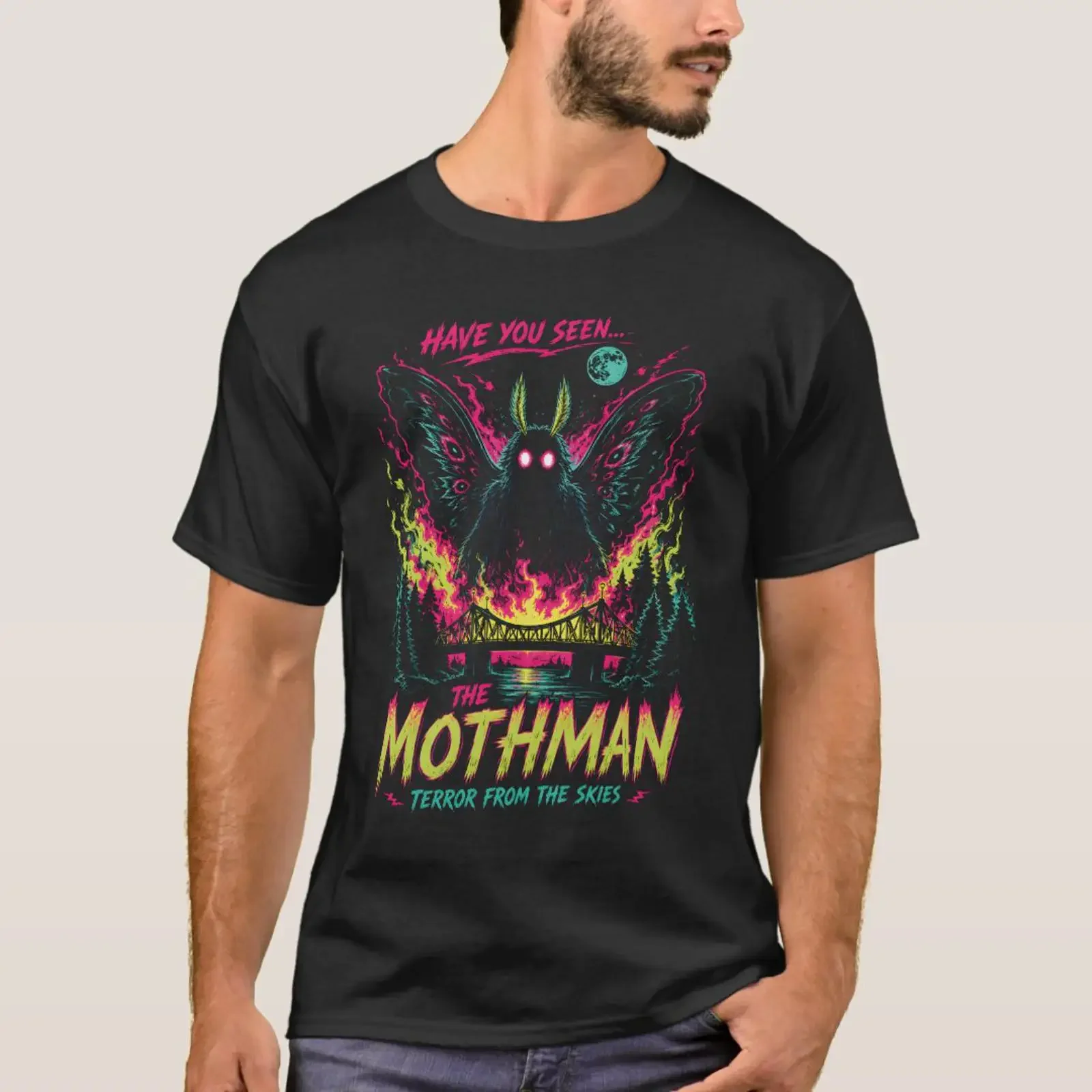 Mothman Cryptid Bridge Paranormal Urban Legend Mon T Shirt vintage Washed Stretched fashion designer clothes homme Breathable