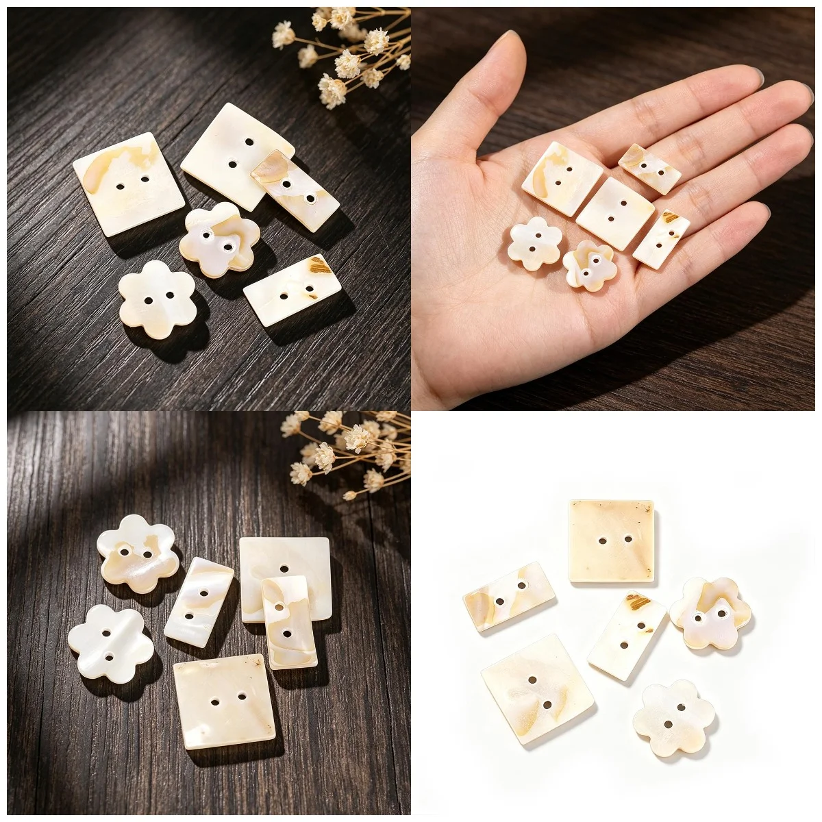 Natural Mother of Pearl Shell Buttons 2-Hole DIY Jewelry Making Sewing Craft Supplies Square Rectangle Flower Beads Charms