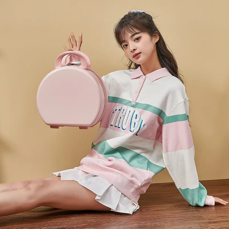 Round Makeup Case Women's Girl Souvenir Travel Cosmetic Storage Bag Portable Storage Box 14inch Mini Satchel Box Bag Travel