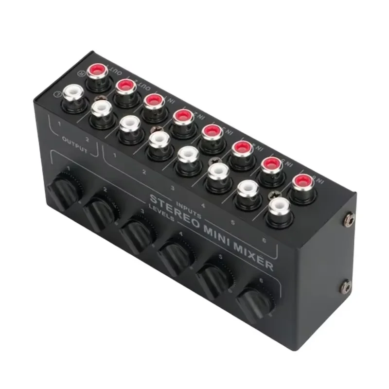 4 6 Channels Passive Mixer Audio Professional Audio Stereo Mixer Sound Mixer Portable RCA Input Ultra Low Noise for Live Studio