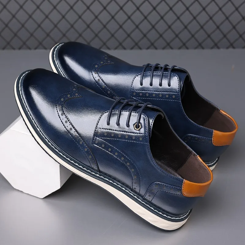 

Men Plus Size Shoes Perforated Lace Up Flat Bottomed Casual Breathable Comfortable for Business Classic Formal Shoes