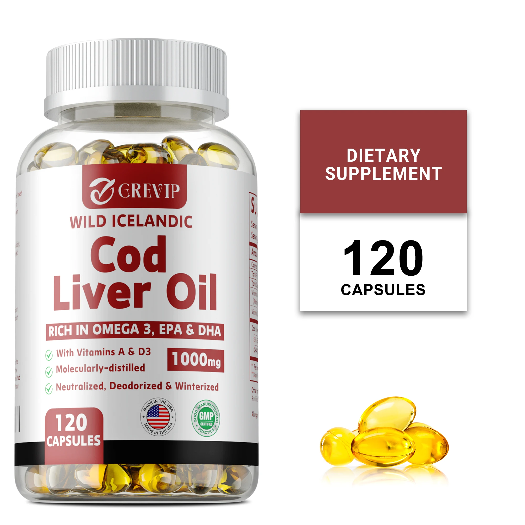 

Cod Liver Oil Capsules - Promotes Heart Function, Improves Cognitive Health, Memory and Intelligence, Supports Joint Health