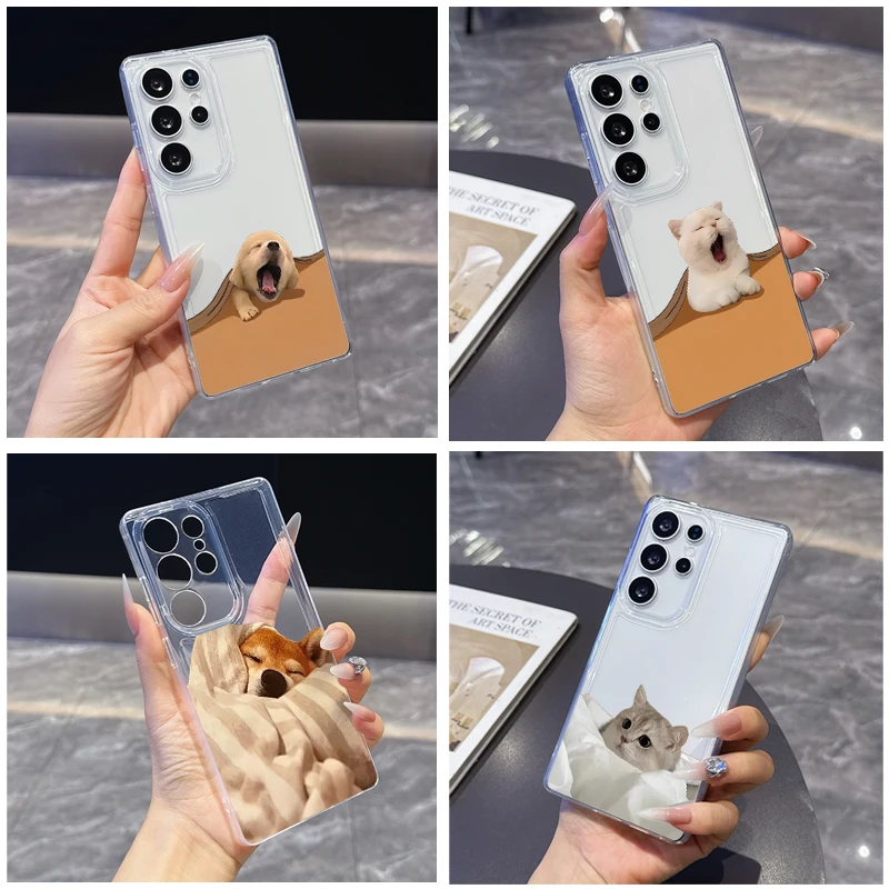 Warm brown cute little dog Phone Case for Samsung Galaxy S25 Ultra S20 FE S21 S22+ S23 Plus S24 S26 Edge Transparent Soft Covers