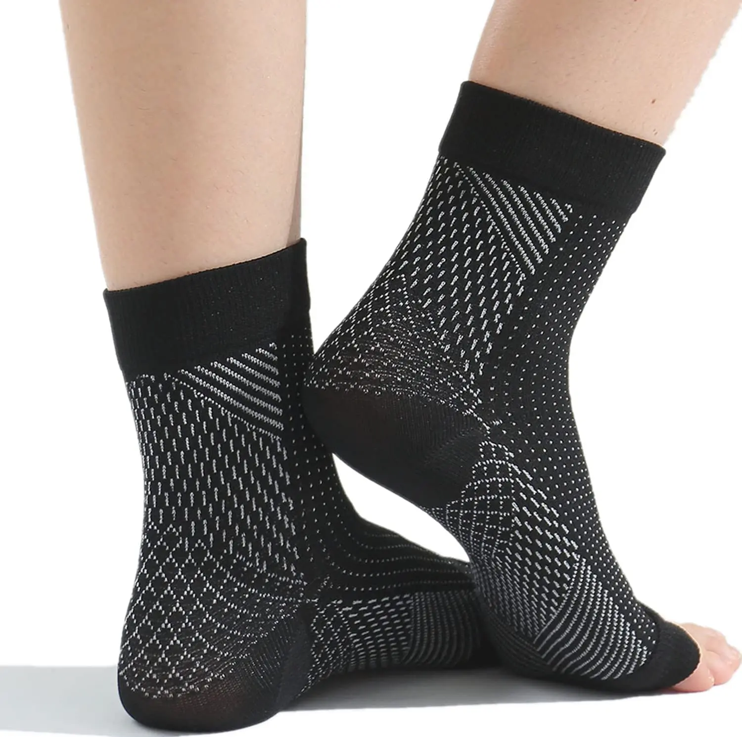 1 Pair Ankle Brace Compression Sleeve - Relieves Achilles Tendonitis, Joint Pain. Plantar Fasciitis Sock with Foot Arch Support