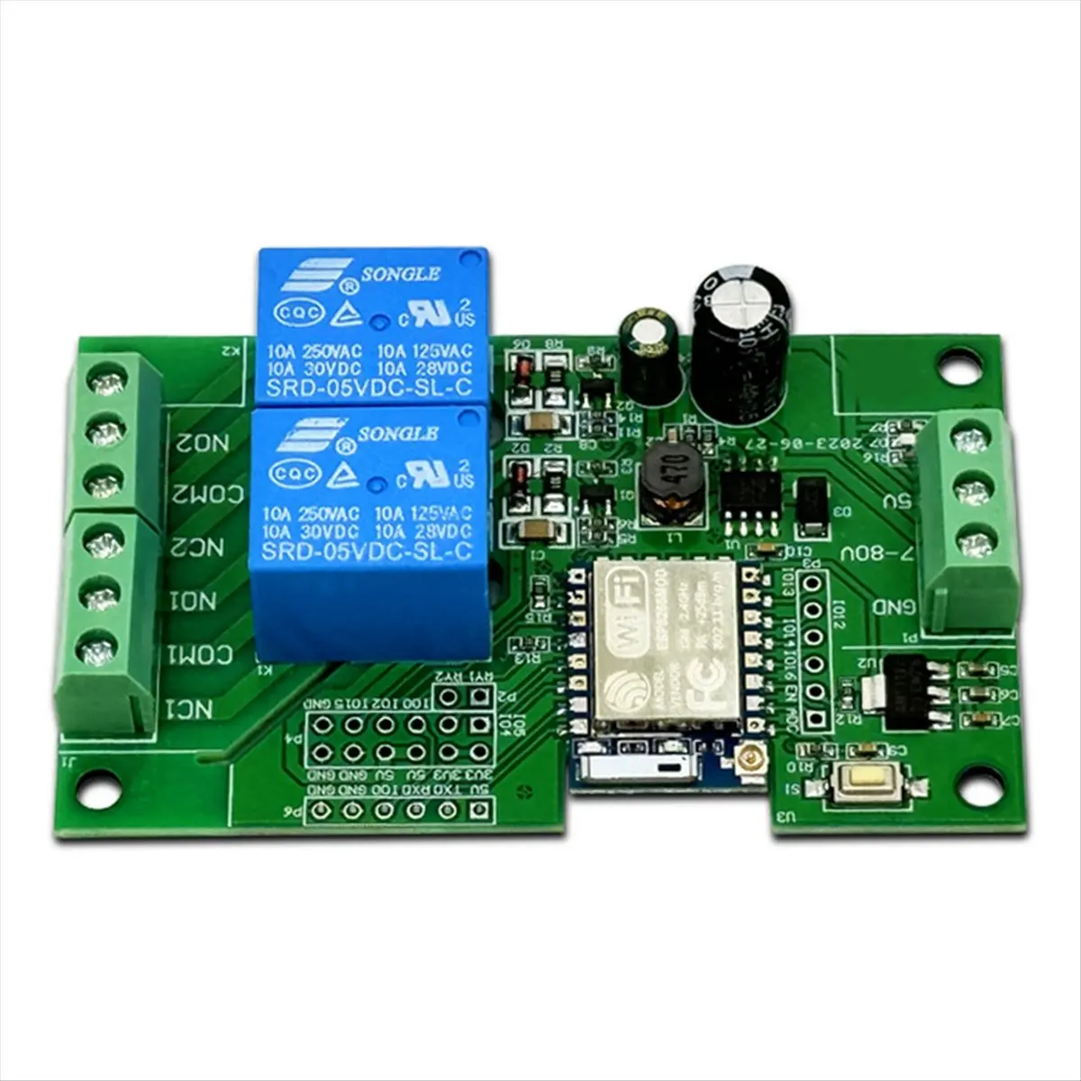 

2025 New Relay Module ESP-07 2 Way WIFI Module 5V/8-80V Power Supply ESP8266 Development Board Secondary Development Module