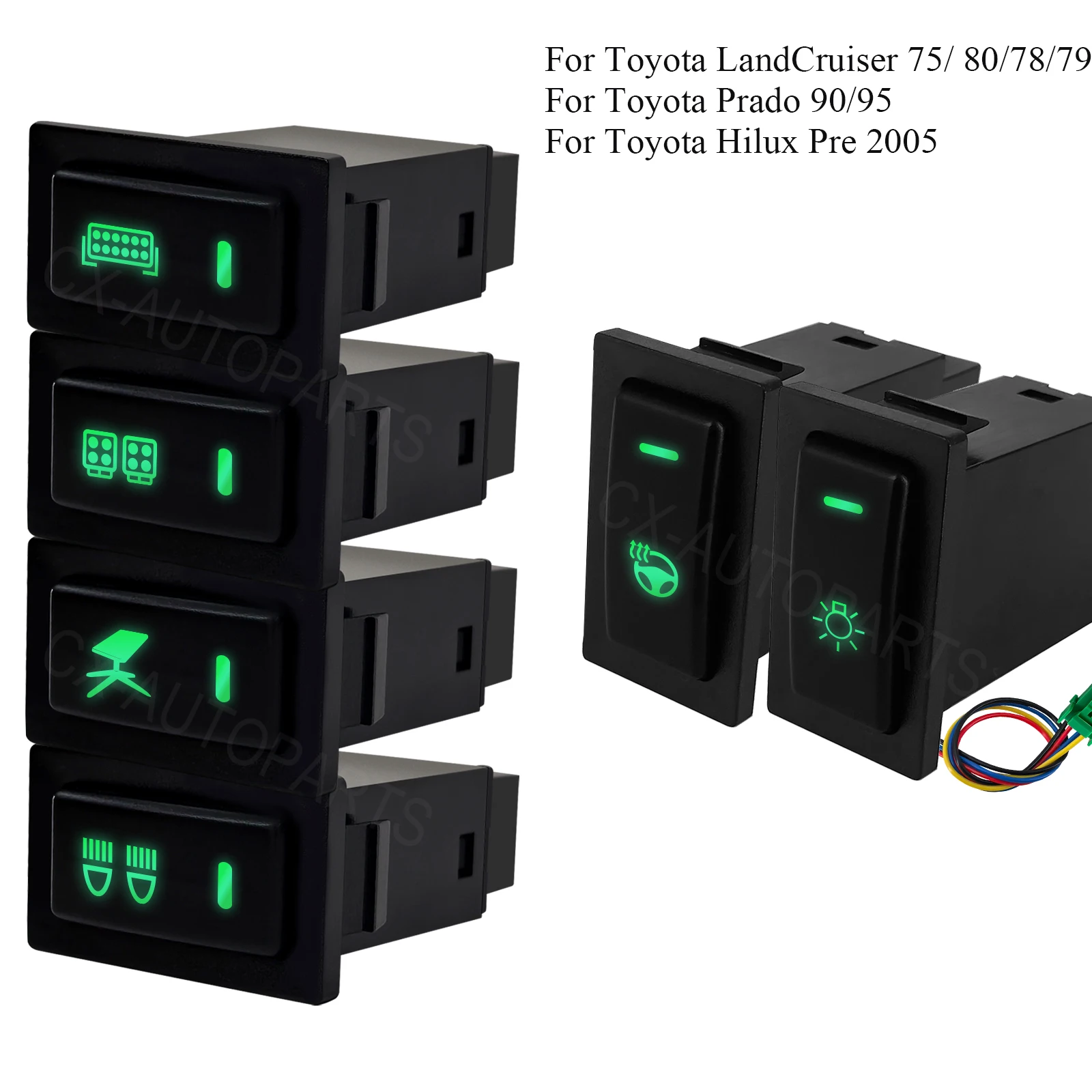 12V Green LED Starlink Push Switch Fog Off Road Light Bar ON OFF Button For Toyota Land Cruiser 60 75 78 79 80 Prado 90 95