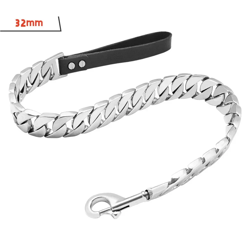 COOYOMOO Edelstahl-Hundeleine, Haustierleine, Traktion, superstarke goldene Halsbandkette, 32 mm, 19 mm, Bulldogge, Pitbull, große Hundehalsband-Leine 7