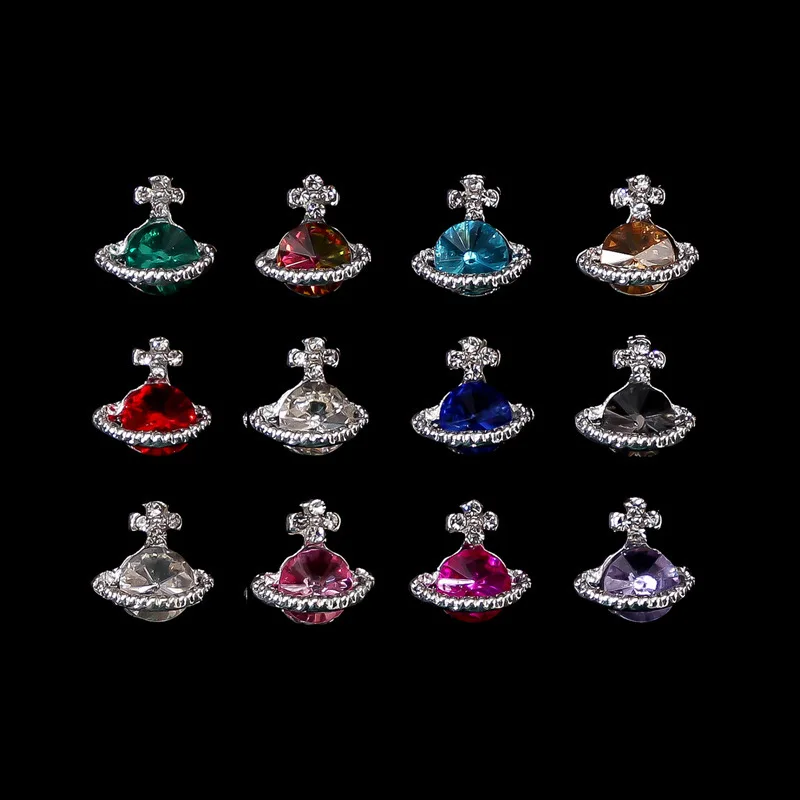 10Pcs 3D Saturn Planet Cross Nail Charms Jewel Luxury Nail Parts Gems Stones Crystal Rhinestones Nail Art Decoration Accessories