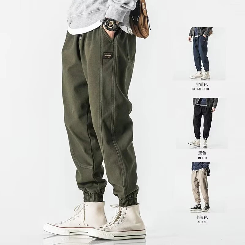 2024 Autumn Men's Khaki Cargo Pants Korean Slim Fit Sports Pants Harajuku High Street Sweatpants Casual Men's Clothing New