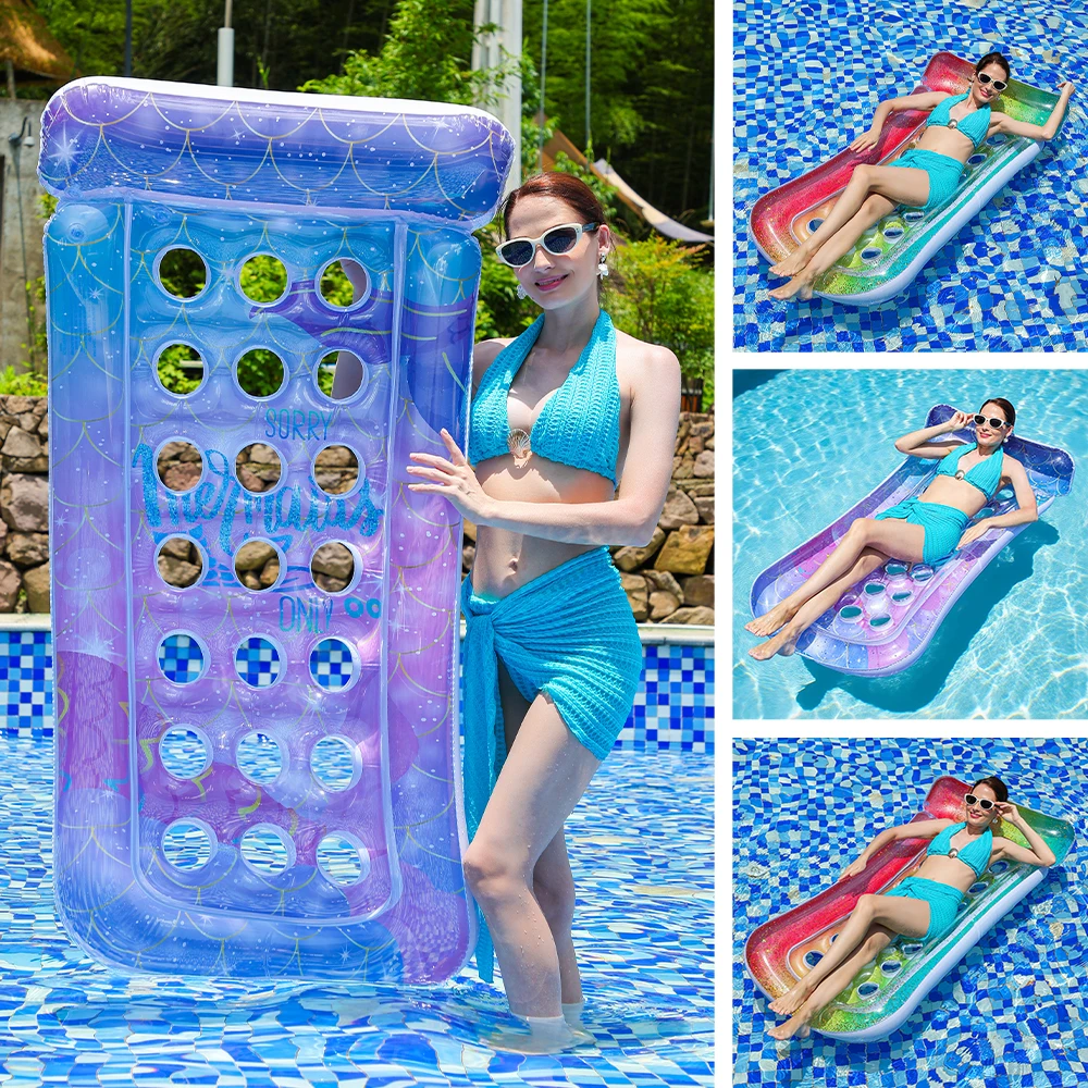 

Inflatable Pool Float Mat, Giant Adult Size with Headrest, Lake Raft Water Lounger, Multi-Purpose for Pool Party, Beach, Outdoor