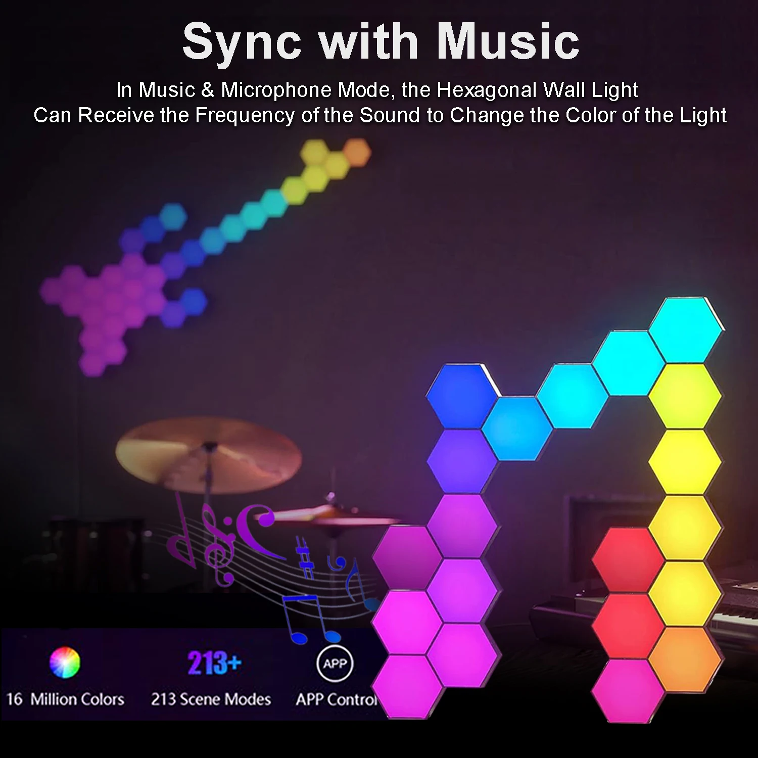 RGB Intelligent Hexagon Wall Light Color Changing Ambient Night Light Hexagonal Lights Shape DIY Music Sync MeRGBW APP Game Room