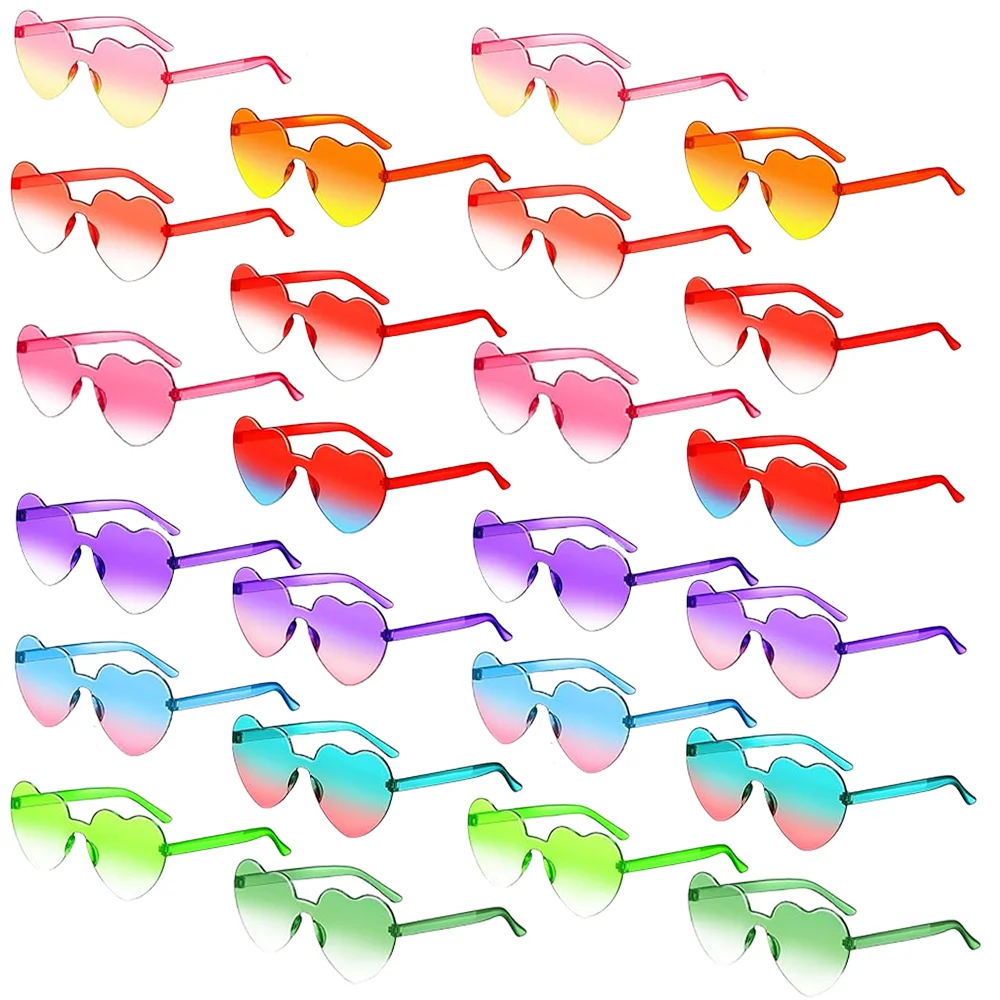 24/48/72Pcs Heart Shaped Sunglasses Gradient Colorful Frameless Glasses Fun Rimless Sunglasses for Wedding Halloween Xmas Party