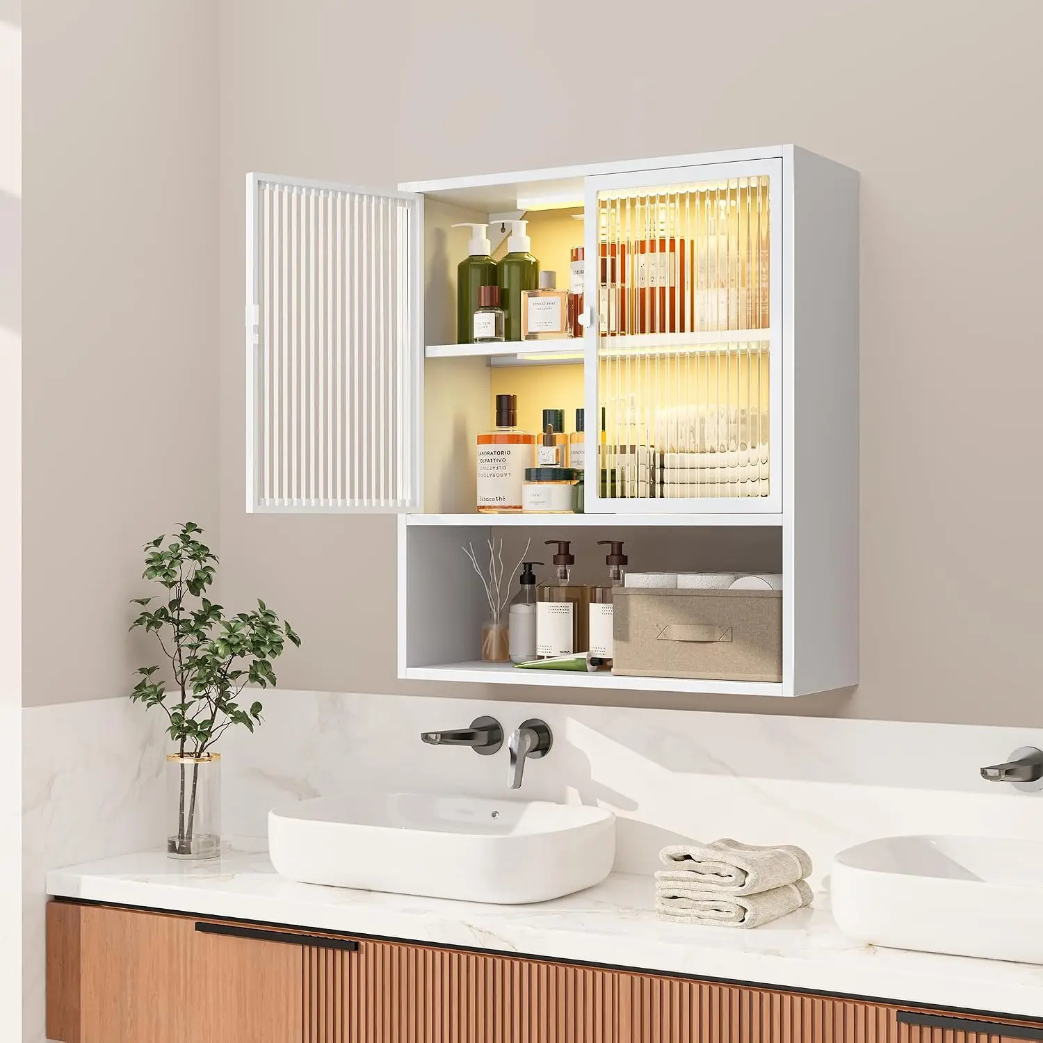 Bathroom Medicine Cabinet with Glass Doors & Sensor LED Lights, Over Toilet Bathroom Organizer, Customized image 6