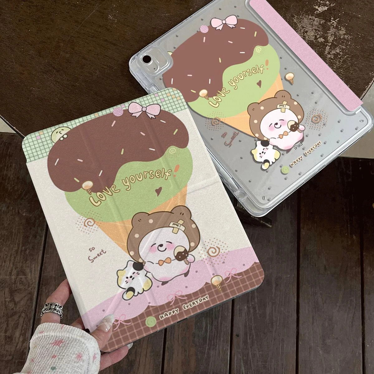 Cute Mouse Ice Cream Tablet Case For iPad Pro 11 12.9 13 A16 M2 M4 M3 M5 Shell 9.7 10.2 5/6/7/8/9/10/11th Mini Air 3 4 5 Cover