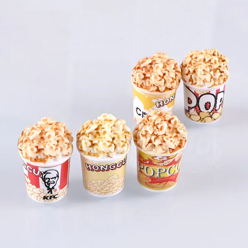 100pcs Simulation Food Fake Food Popcorn Bucket Resin Crafts Kawaii Cabochon DIY Dollhouse Decoration Accessories