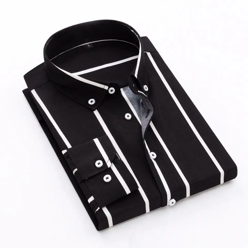 Shirts For Men Striped Blue Long Sleeve Man Shirt Business Cotton Cheap Things With Vintage Collar Sale Button Up Slim Fit