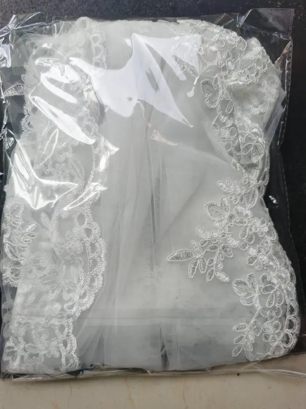 Rustic 1 Tier Fingertip Length Tulle Lace Applique Edge Civil Ceremony White Ivory Handmade Metal Comb Bridal Veil