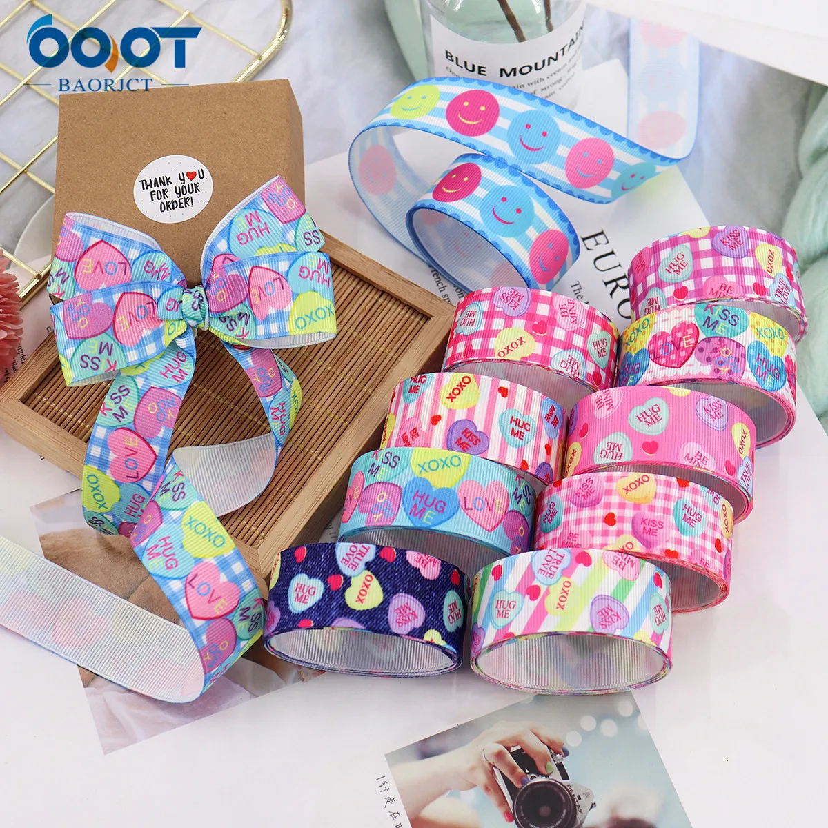 Valentine's Day Heart Series Ribbons,M-22525-7,25MM 10Yards Bow Cap Accessories Party Gift Wrap DIY Handmade Materials