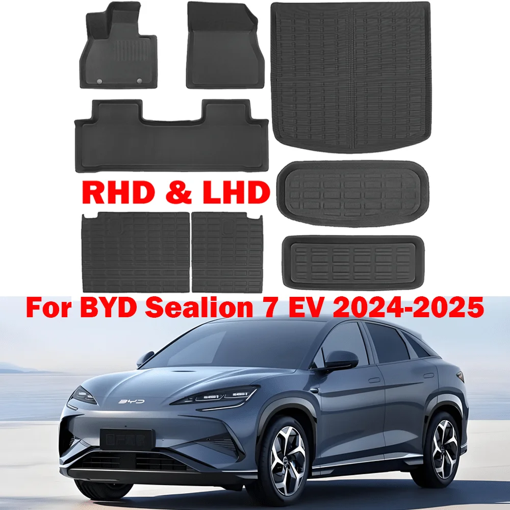 ل BYD سيليون 7 EV 2024 2025 الحصير سيارة البضائع بطانة جذع الوسادة XPE ثلاثية الأبعاد القدم حصيرة جميع الأحوال الجوية مقاوم للماء مسند الظهر الجذع الحصير