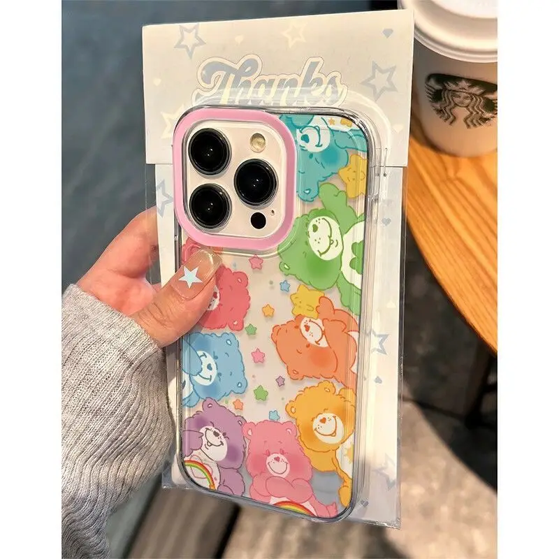 SEIRASSIM cartoon bear phone case for iphone 16 pro max 15 14 plus 13 11 12 camera protect silicone cover for iphone xr xs x 7 8