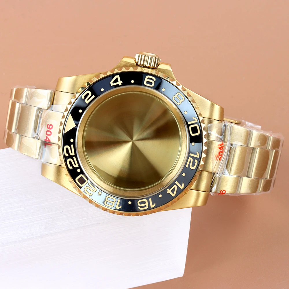 

Watch Case 40mm Gold Brushed Oyster Strap For GMT SUB Seiko NH34 NH35 NH36 NH38 Movement Sapphire Glass YACHT-MASTER nh35 Case