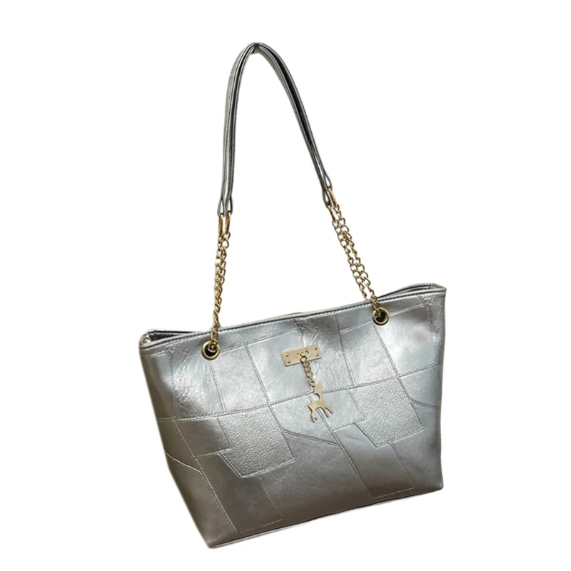 Crossbodytas met grote capaciteit voor dames, PU-leer, metalen hanger, schoudertas, verstelbare kettingriem, onderarmhandtas