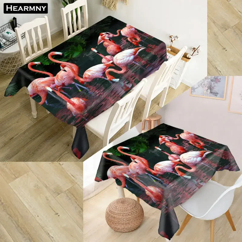 HEARMNY Flamingo Tablecloth 3D Oxford Fabric Square/Rectangular Dust-proof Table Cover For Party Home Decor TV Covers