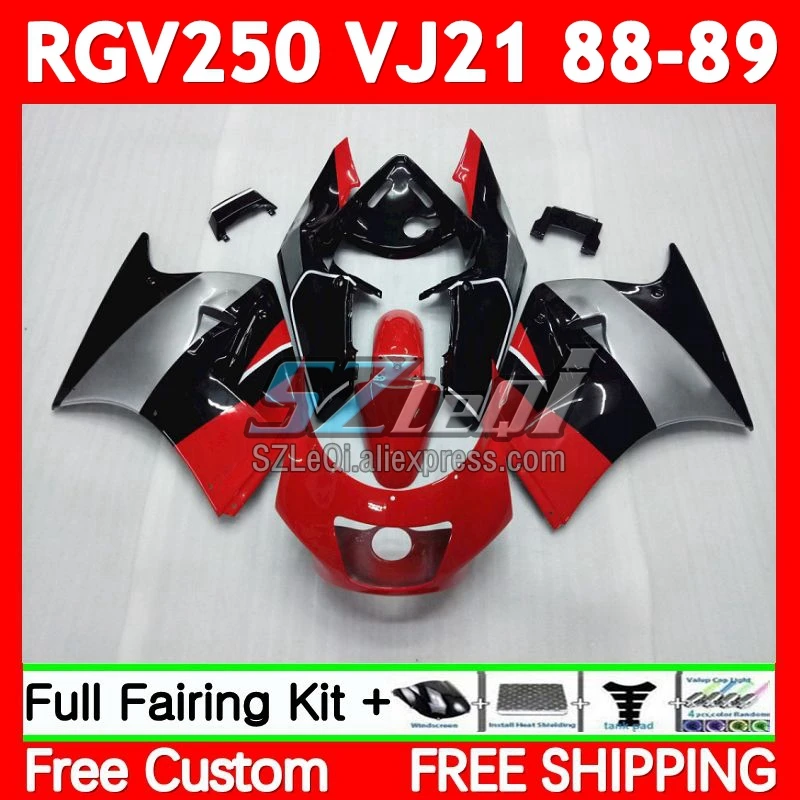 Body For SUZUKI RGV250 SAPC VJ21 VJ 21 Bodywork 66No.16 RGVT-250 RGV 250 CC RGV-250 88 89 RGVT250 1988 1989 Red silvery Fairing