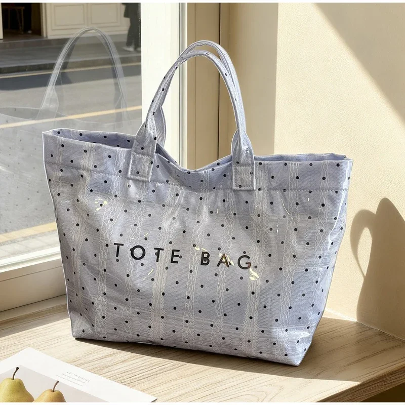 Transparente PVC-Tragetasche, wasserdichte Damen-Umhängetasche mit Buchstaben-Aufdruck, große Kapazität, lässige, leichte Einkaufstasche – Detail 10