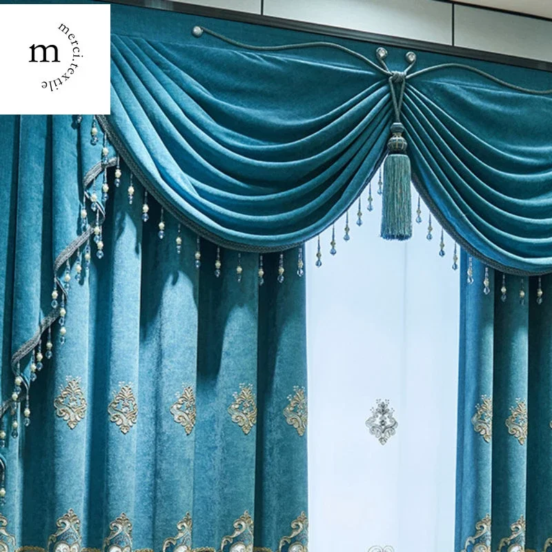 European Style Curtains Chenille Embroidered Thickened Luxury Shading American Customized Window Curtain for Living Room Bedroom