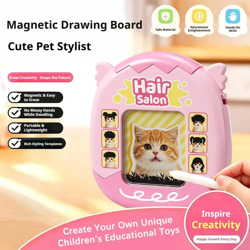 Versatile DIY Cat Hairstyles Magnetic Beads Double sided Graffiti Drawing Board Toys Student Creative Stress Relief Pendant