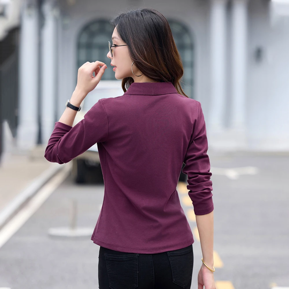 الكورية نمط طويل الأكمام تي شيرت المرأة الخريف الزي الجديد الراقية القطن موضة حجم كبير بولو التلبيب سليم صالح رداء علوي غير رسمي #2