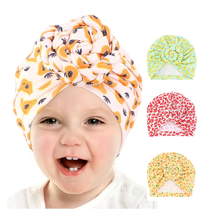 1-5 Years Baby Kids Girls Turban Indian Print Beanies Braid Knot Headwear Toddle Chemo Cap Hair Care Bonnet Hat Headscarf Hijab